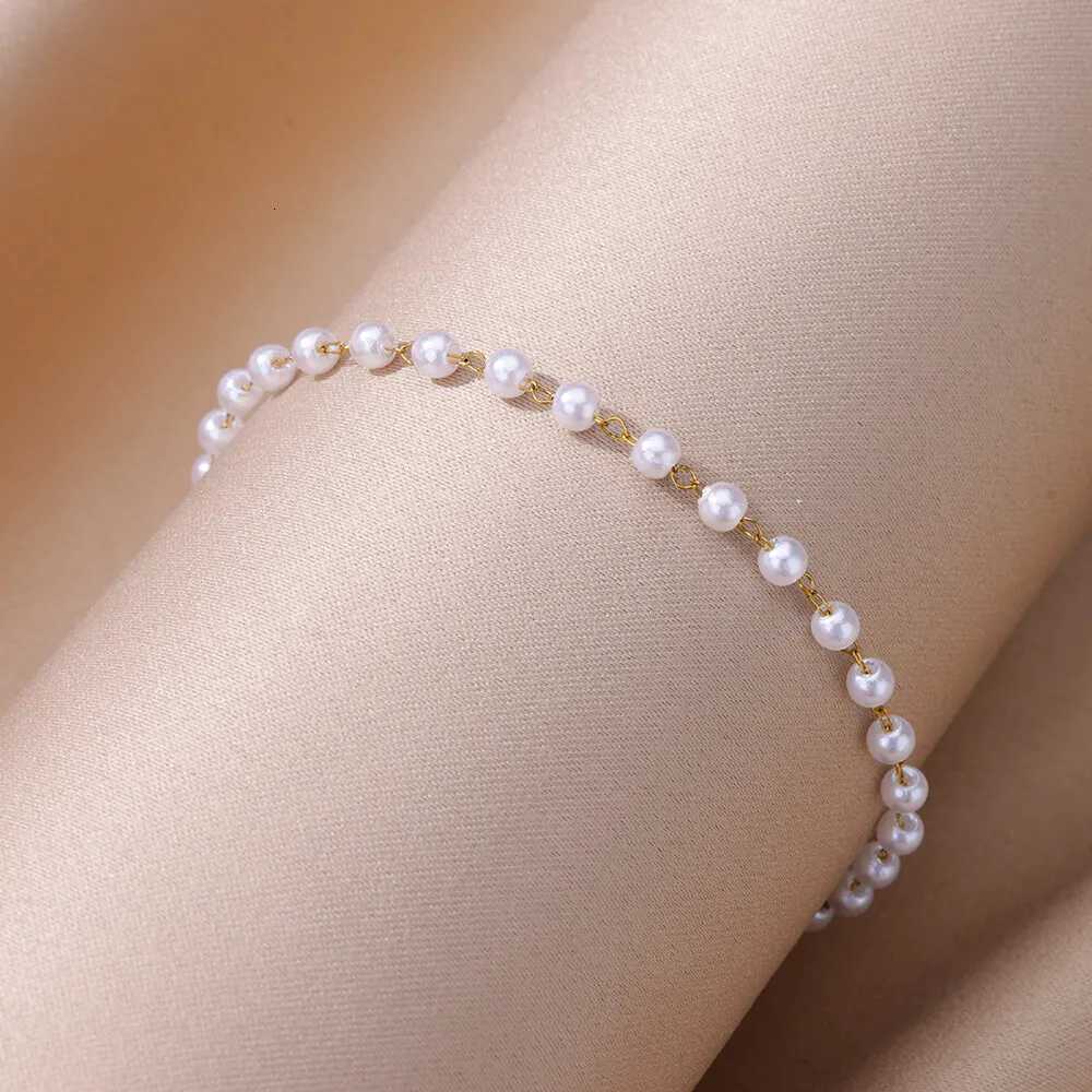 Imitation Pearl Anklets for Women Summer Beach Accessories Stainless Steel Chain Anklet Gold Color Leg s Bodychain Gifts M251213