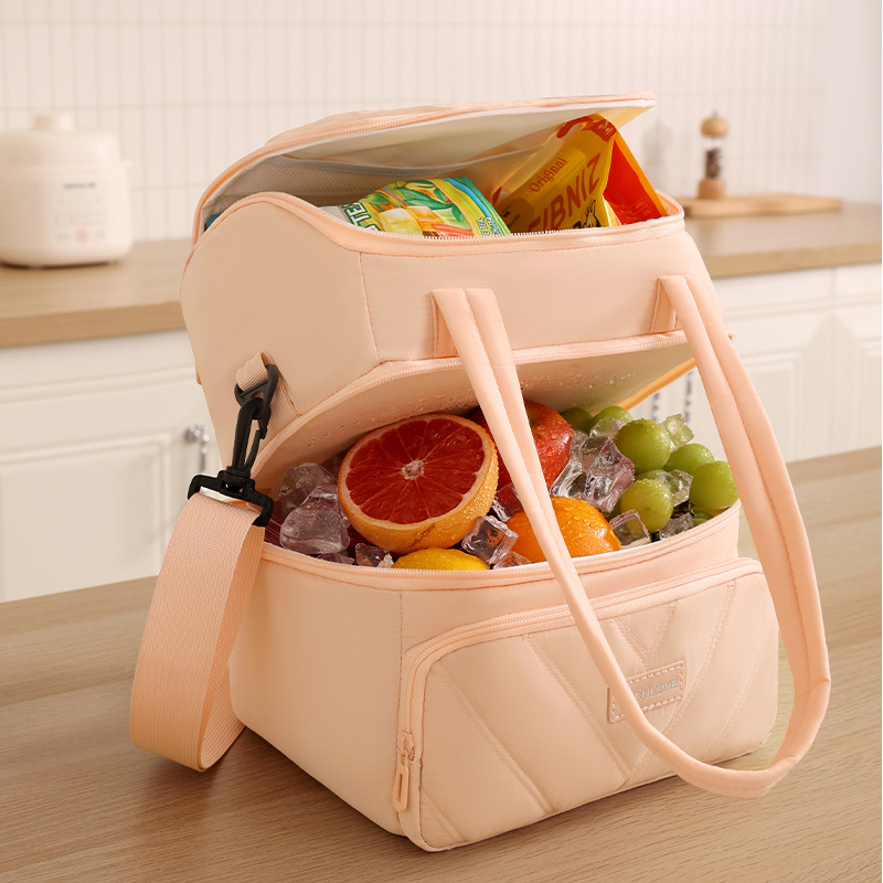 Free Shipping Double Lunch Bag Large Capacity Bento Lunch Box Bag Camping Handbag Shoulder Insulation Bag 2026
