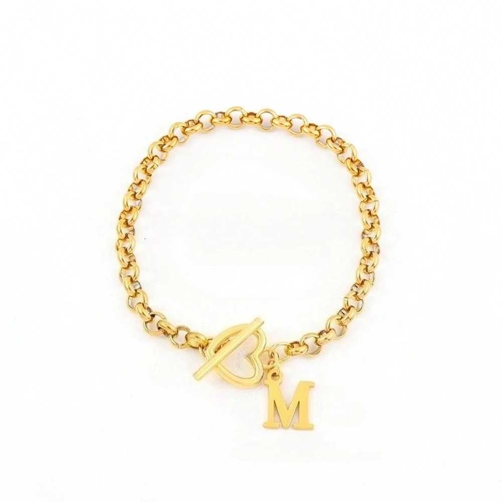 Classic A-Z Letter s For Women Gold Plated Stainless Steel Initial Heart Toggle Clasps Valentines Jewelry Gift M251213