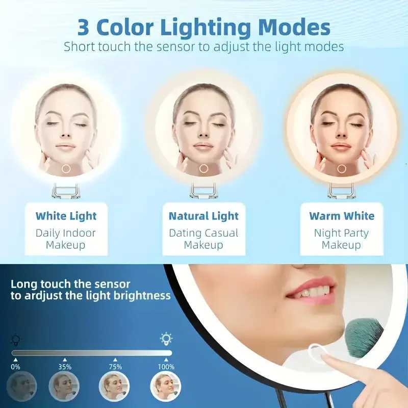 1x 40X Magnifying Mirror with Light Adjustable Color Lighting Includes 3 Suction Cups Stand Clips Perfect for Makeup VanitT251213