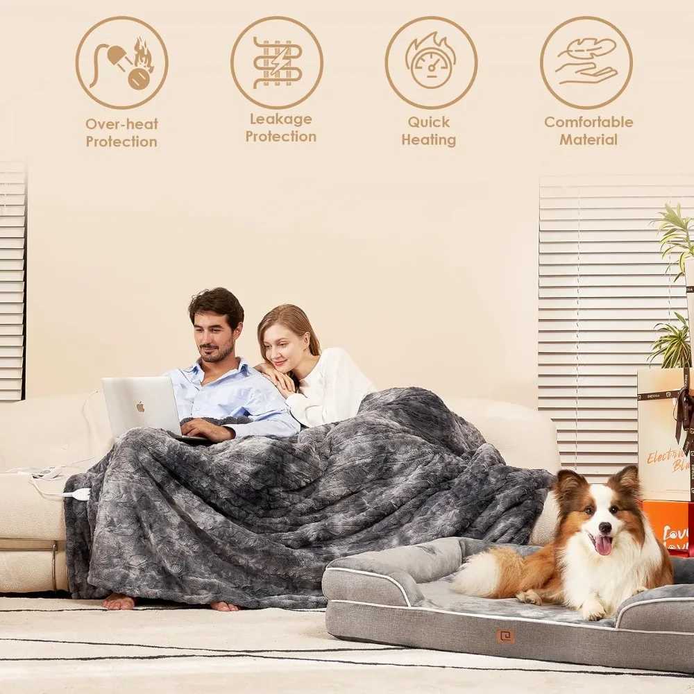 Electric Heated Blanket Queen Size Faux Fur 10 Hours Auto Shut Off 9 Heating Levels Heating Blanket with Dual Control Y251212