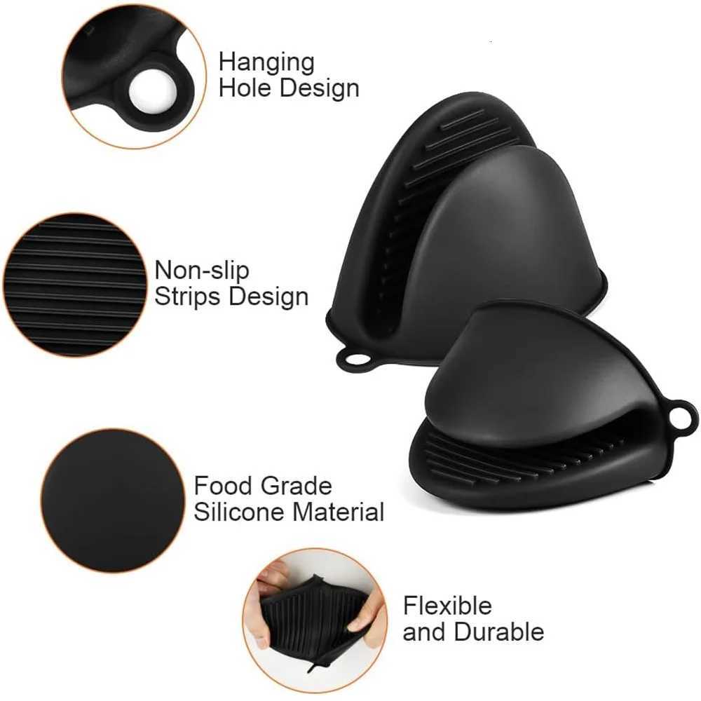 4pcs Oven Glove Thicken Silicone Pot Holder Mini Oven Mitts Heat Resistant Pinch Covers for Baking Kitchen Cooking BBQ Grilling H251212