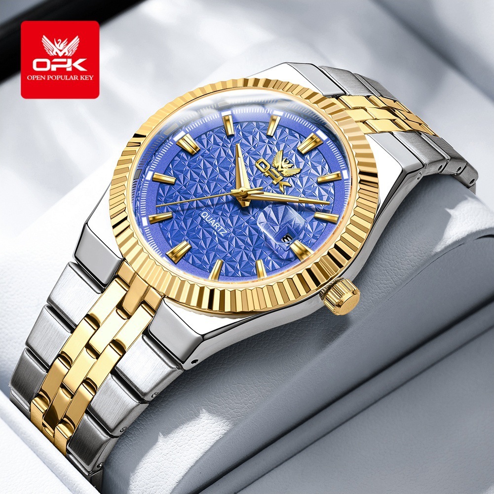 OPK Designer Men's Watches With A Sense Of Design, Steel Band Men's Wristwatches, Calendar, Waterproof, Luminous Quartz Watches, Free Shipping Wholesale