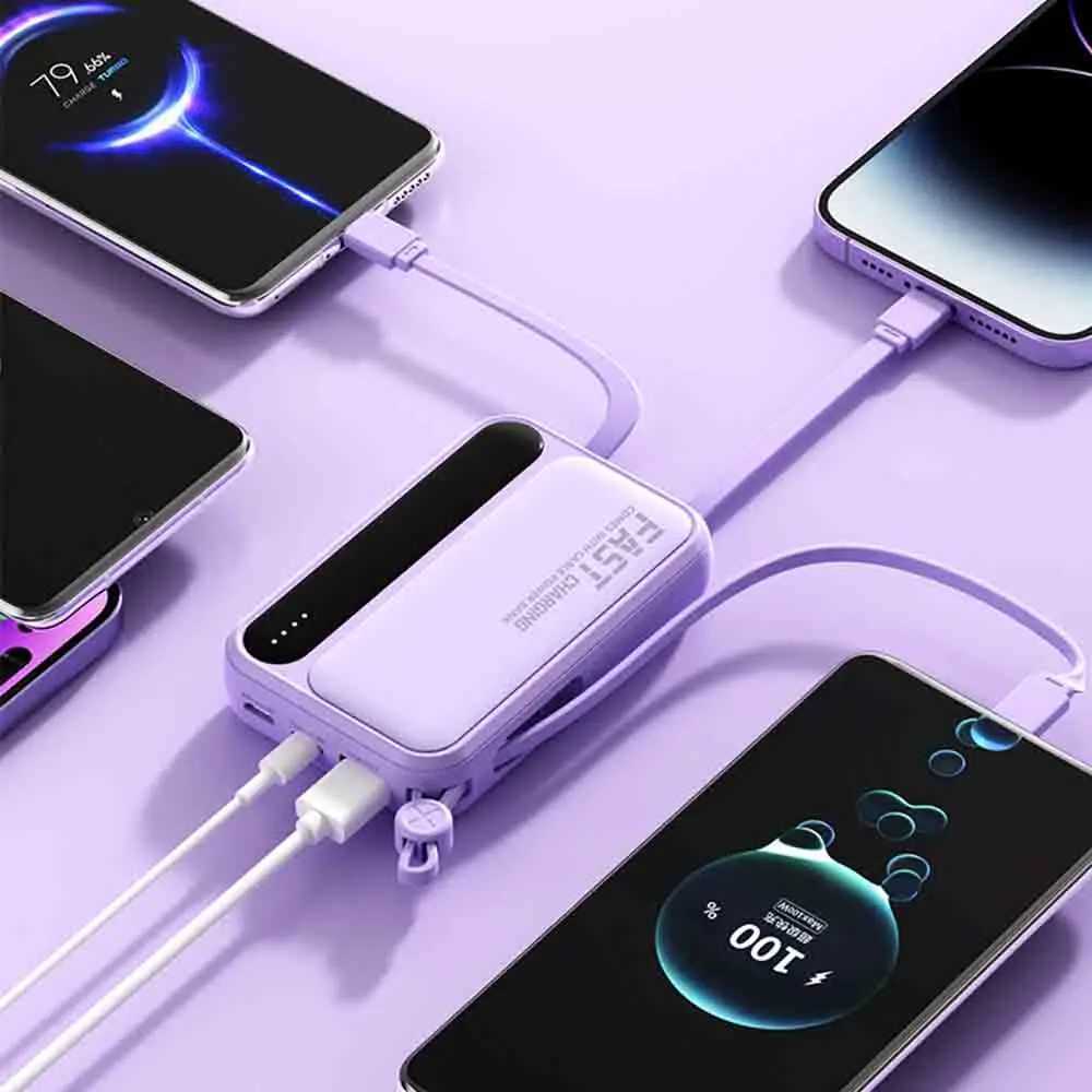 4 In1 20000mAh Power Bank Built in Cables Large Capacity Mini Portable External Battery with Digital Display For iPhone H251213