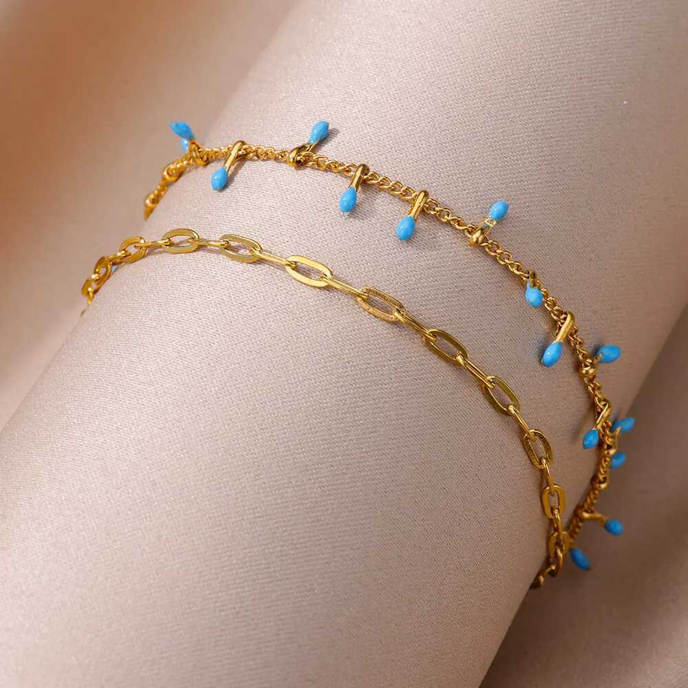 Bohemian Beads Chain Anklets for Women Stainless Steel Retro Ankle Foot Charm 2024 New Trend Summer Beach Accessories Jewelry M251213