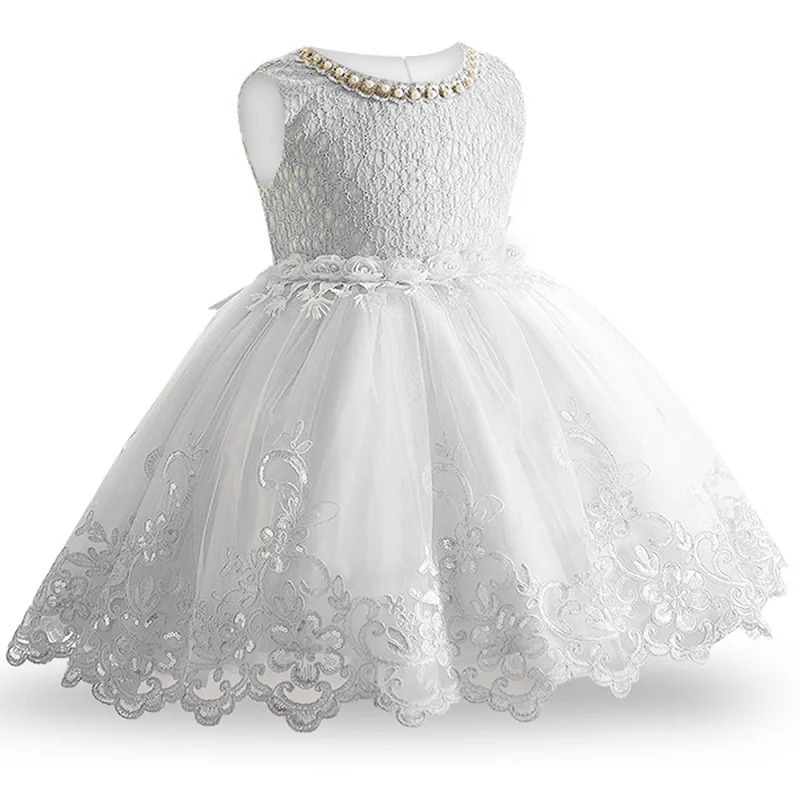 Infant Baby Flower Dress Toddler Girls Sleeveless Pearl Princess Pageant Birthday Lace Wedding Dress Children Formal Gown 6-24M 251213