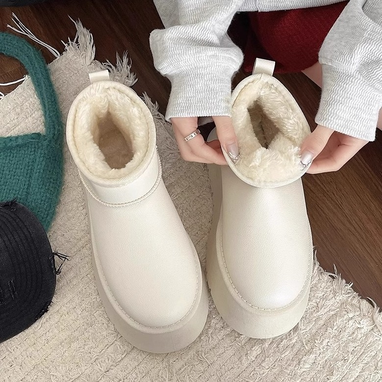 Designer Boots Winter 2025 Women's Genuine Leather Snow Boots, Plush Lined Winter Boots Chunky Sole Fur Lined Warm Snow Shoes