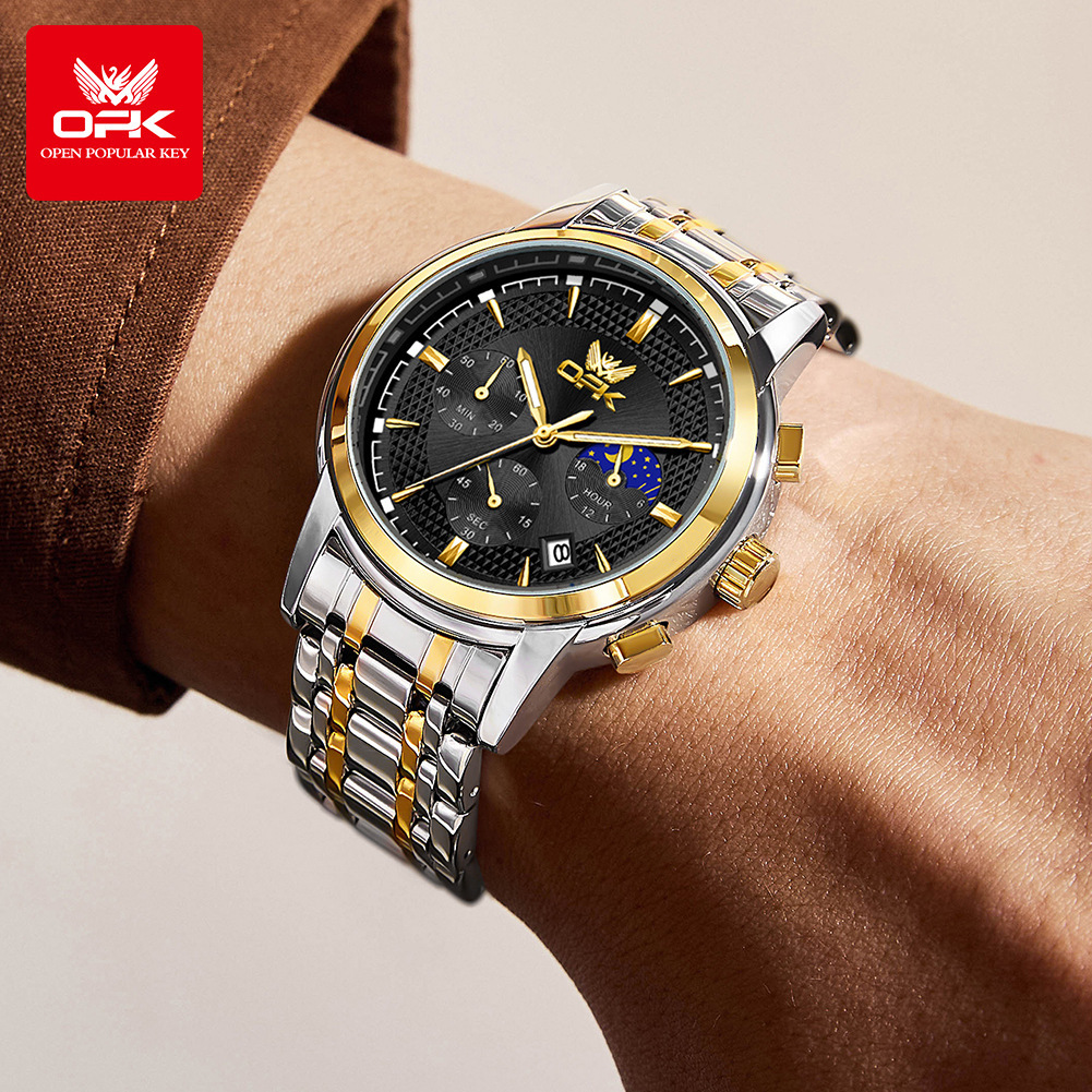 OPK Designer Men's Watches, Business High-end Luminous, Waterproof, Multi-functional Quartz, Free Shipping Wholesale Sports Men's Watches