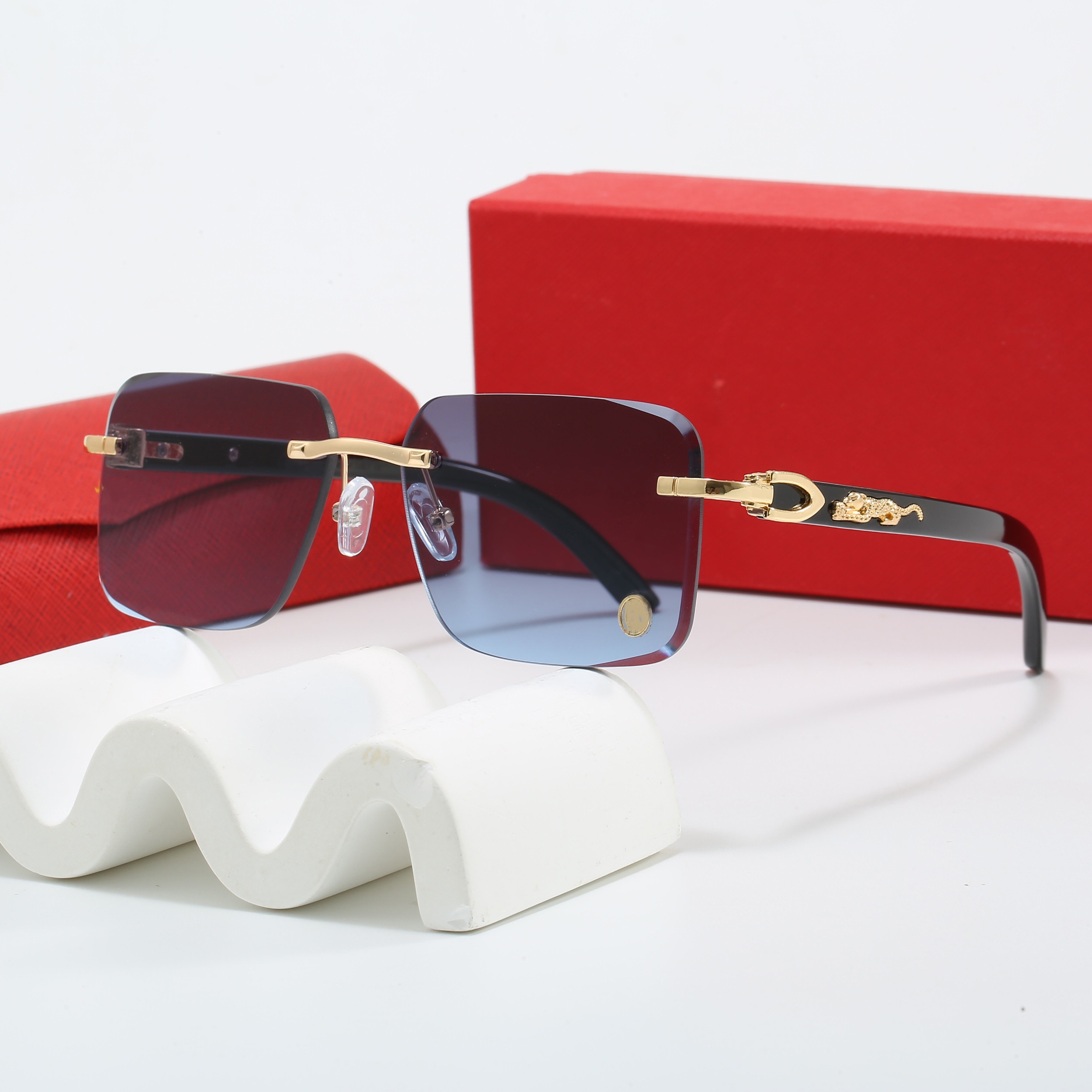 Designer Sunglasses for Men Women Frameless Metal Square Optical Frames Black, Grey, Blue, Transparent Lenses - Gold and Silver Sports Sun Eyewear Y26