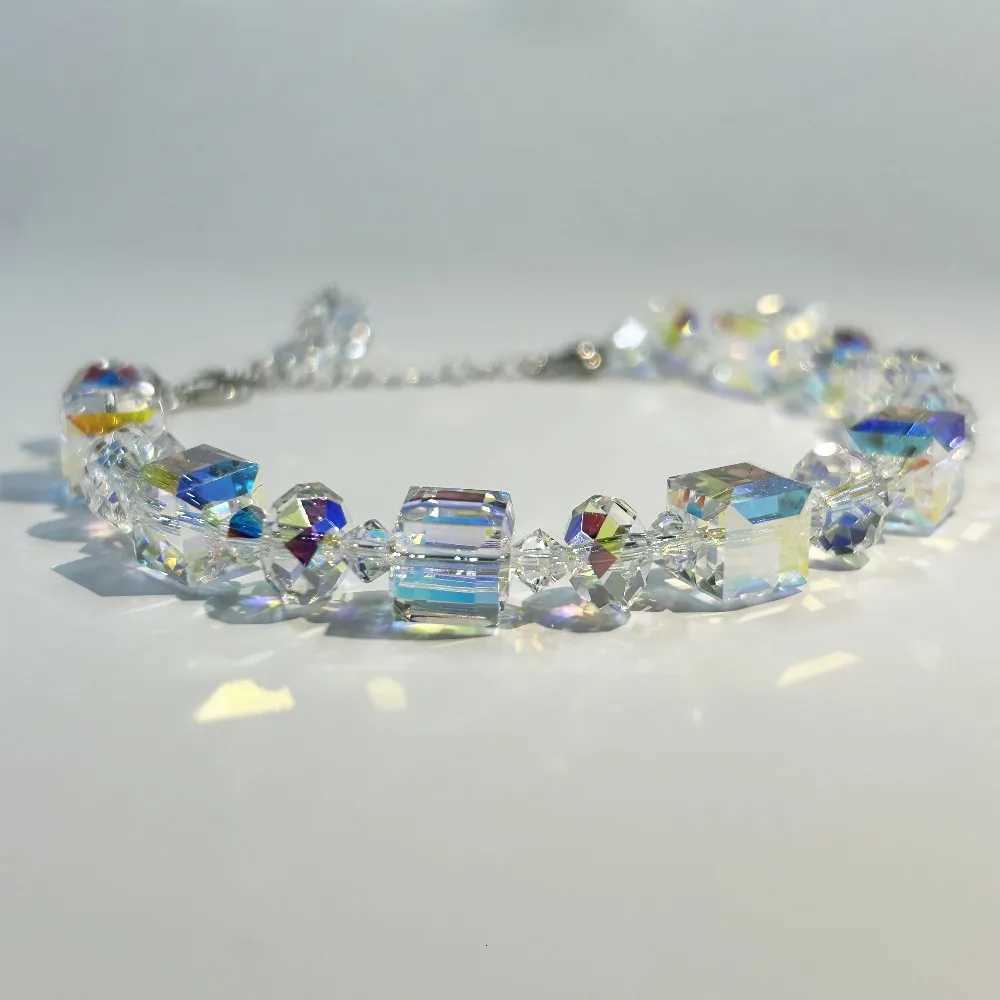 Daisini Sparking Cube Crystals from for Women Fashion Geometric Irregular Beads Quality Brass Cuff M251213