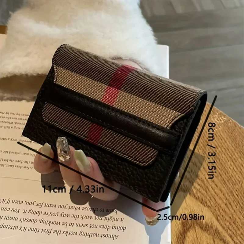 1pc Genuine Leather Vintage Card Holder for Wen Stylish Mti-Slot Wallet with Snap Closure Brown Beige Plaid Design Y251213