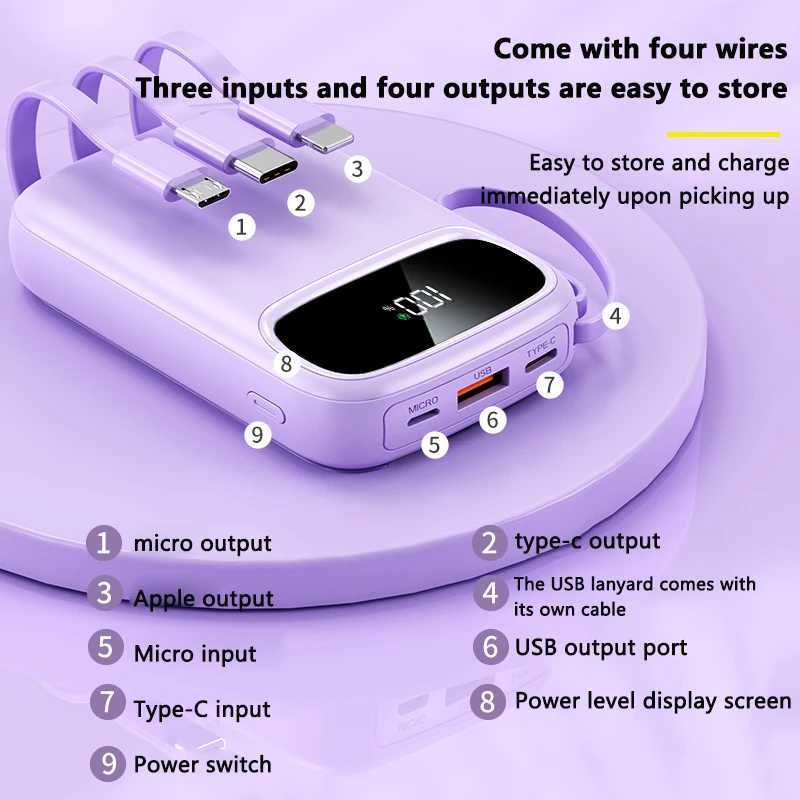 50000mAh Built in 4 Wires High Capacity er Fast Charging Power Bank External Battery for iPhone New H251213