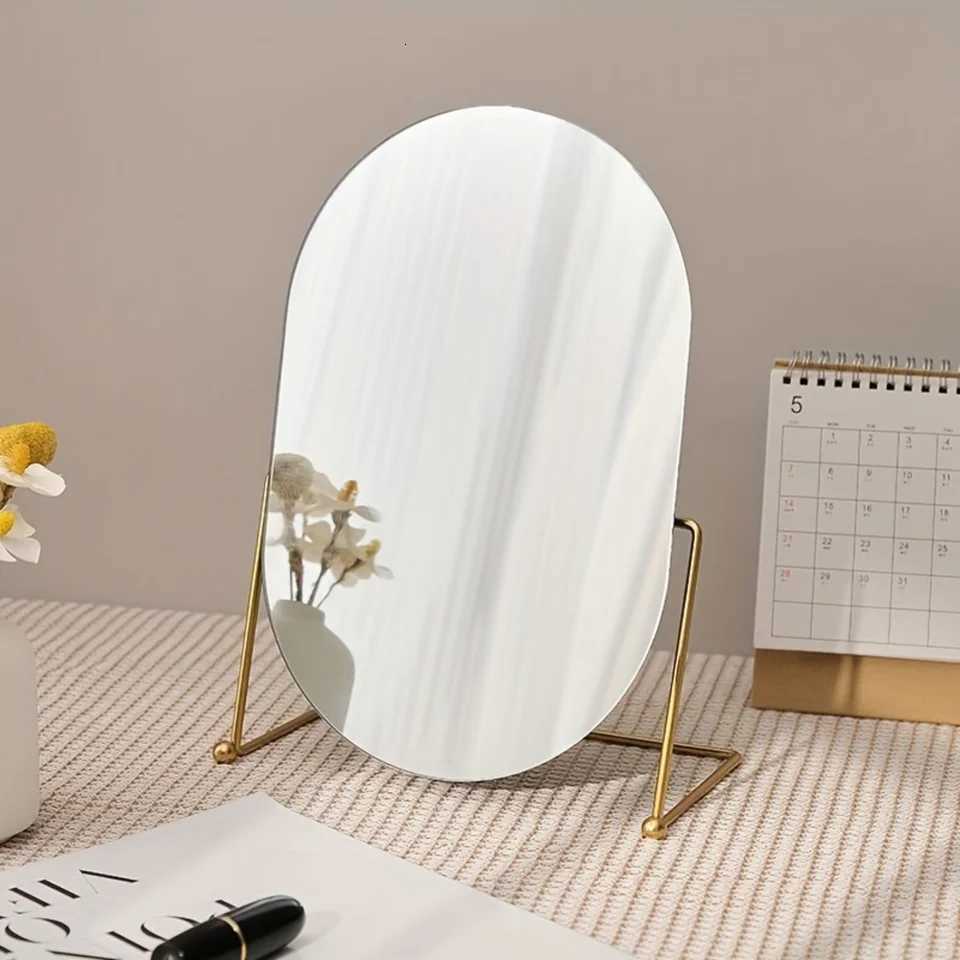 1pc Modern Style Desktop Dressing Mirror Swivel Vanity Mirror Standing Cosmetic Mirror Oval Makeup Mirror For Counter BedT251213
