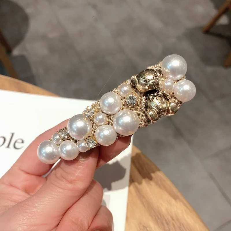 Wen Pearl Bear Barrette Hair Clip Pin Luxury Handmade s Alloy Rhinestone Pearl Hairpins Hairgrips Hair Jewelry Wholes Y251213