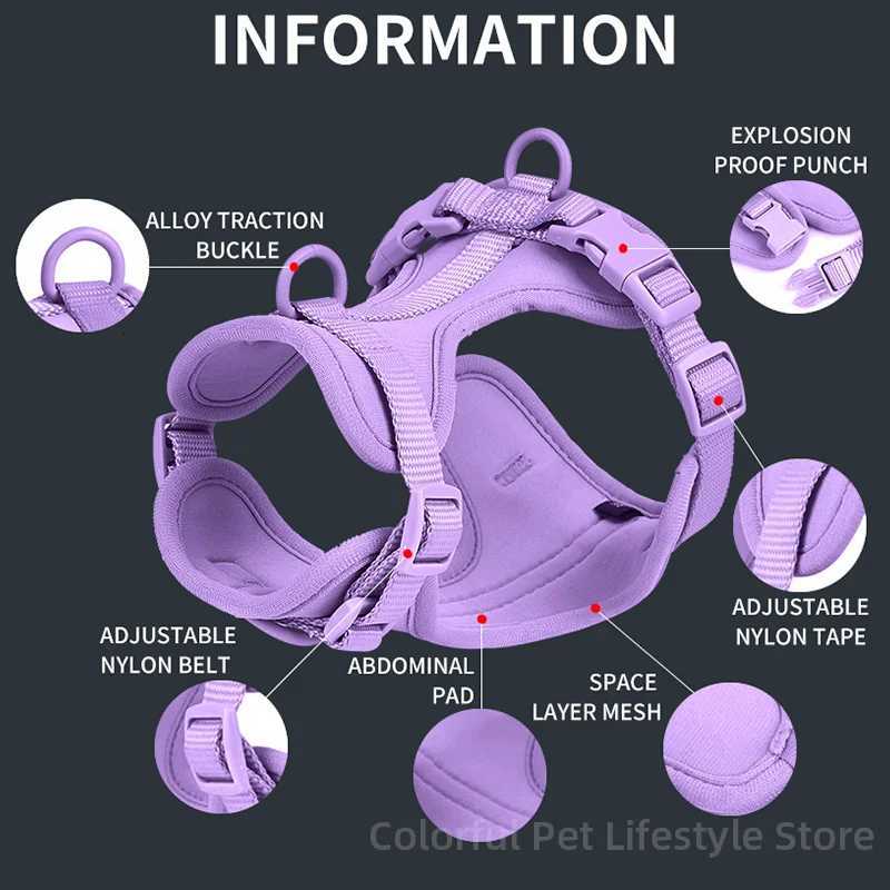 4-Piece Set Dog Harness Dog Leash Dog Collar Adjustable Waterproof Easy To Clean Dog Vest Harness With Dog Poop Bag Holder M251213