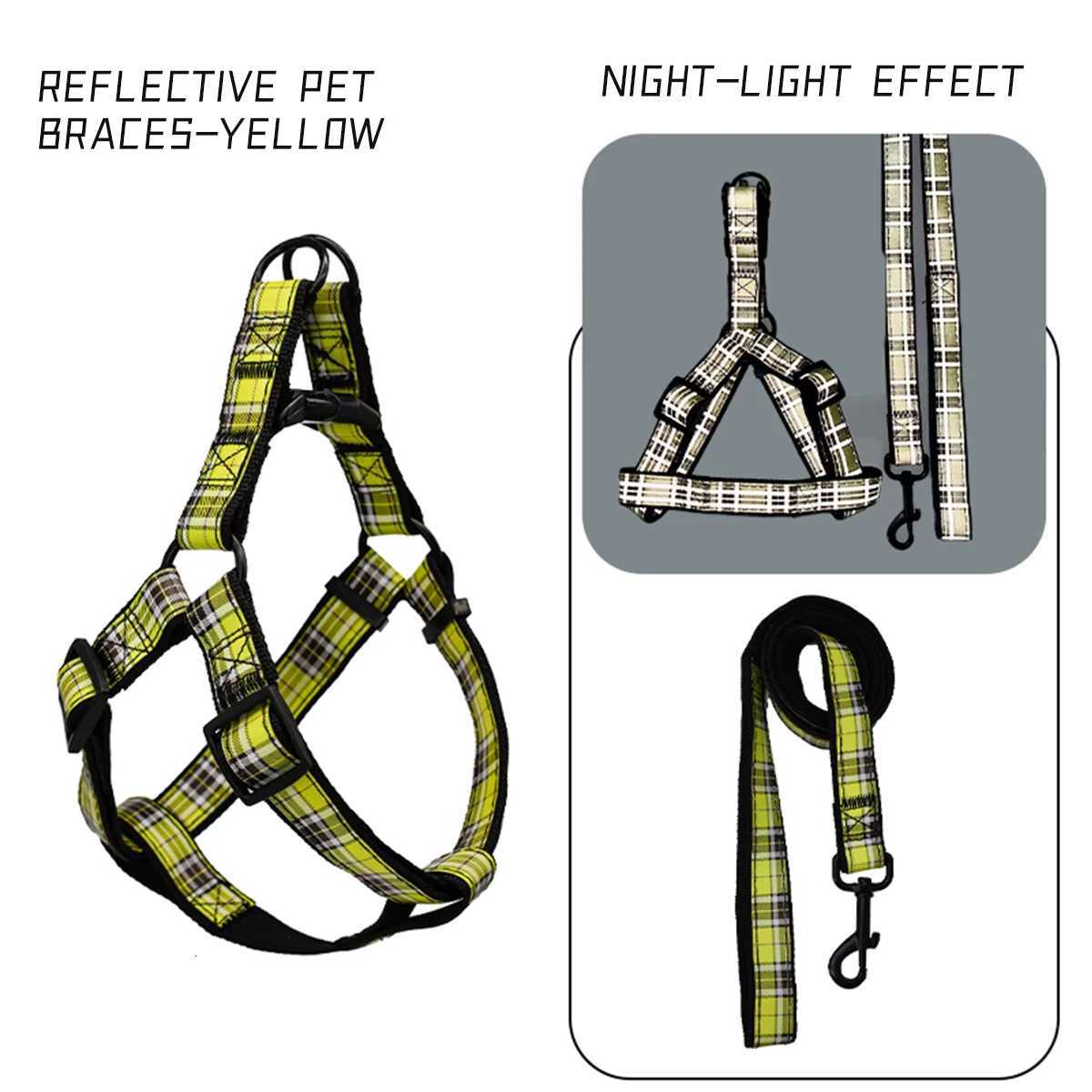 A set of plaid reflective chest and harness set for small and medium-sized dogs to go out for a walk and a lead rope for cats an M251213