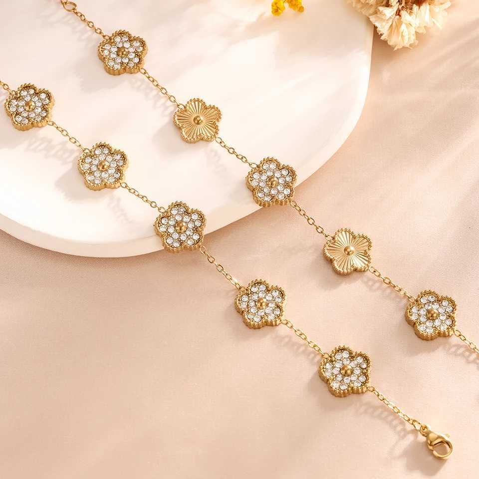 Yupsk Stainless Steel Lucky Five- Flower Petal Fashion Adjustable Chain Bangles Jewelry for Women Girls M251213