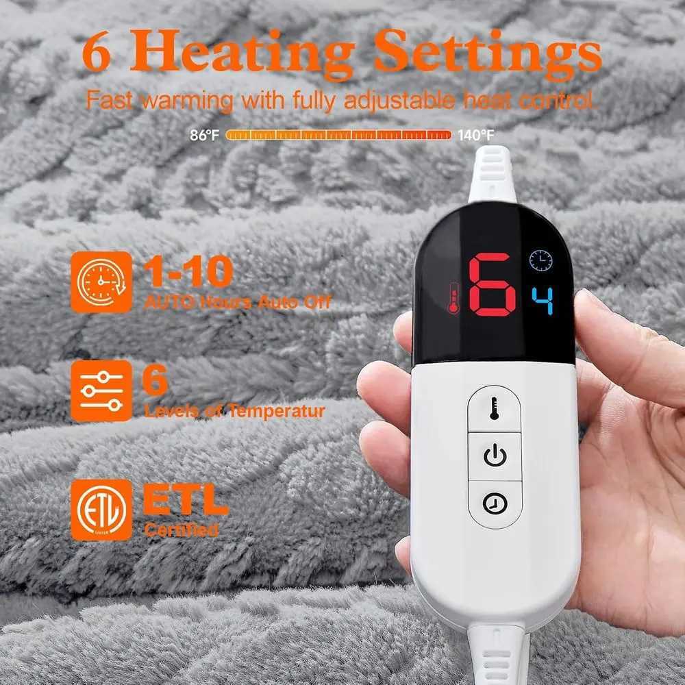 Twin Jacquard Shaggy Sherpa Electric Blanket 62x84 6 Heat Levels 10-Hour Auto-Off Overheat Protection ETL Certified Light Y251212