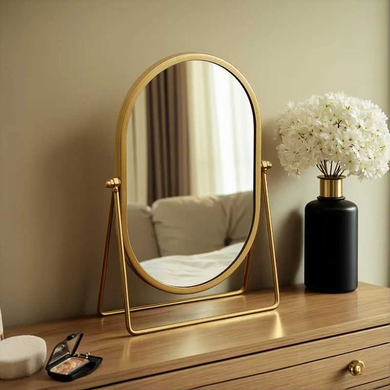 360 Degrees Rotate Iron Luxury Desktop Makeup Mirror Texture Ladies Makeup Mirror Creative Iron Mirror Strong Sense of StyleT251213