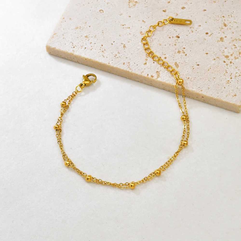 S09 Simple Korean style Double-layer round Ball Small ball Gold bead stainless steel gold womens style M251213