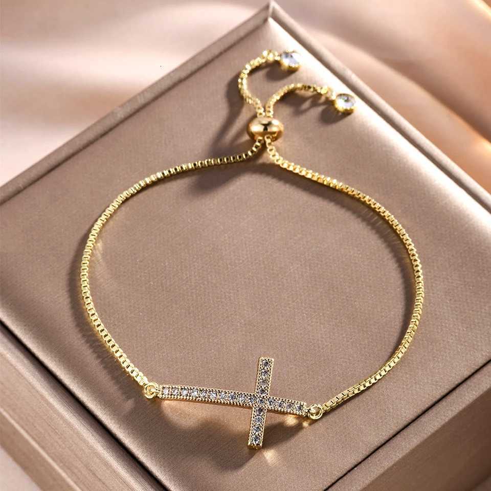 Yupsk Fashion Zircon Crystal Cross For Women Adjustable Golden Chain Charm Minimalist Daily Jewelry M251213