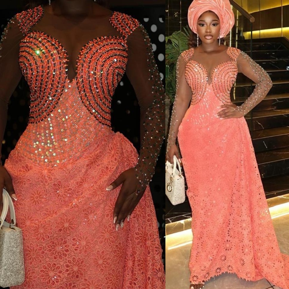 Aso Ebi Blush Pink Sheath Prom Dresses 2026 Lace Crystals Sheer Neck Evening Formal Party Second Birthday Engagement Gowns Plus Size Dress For Special