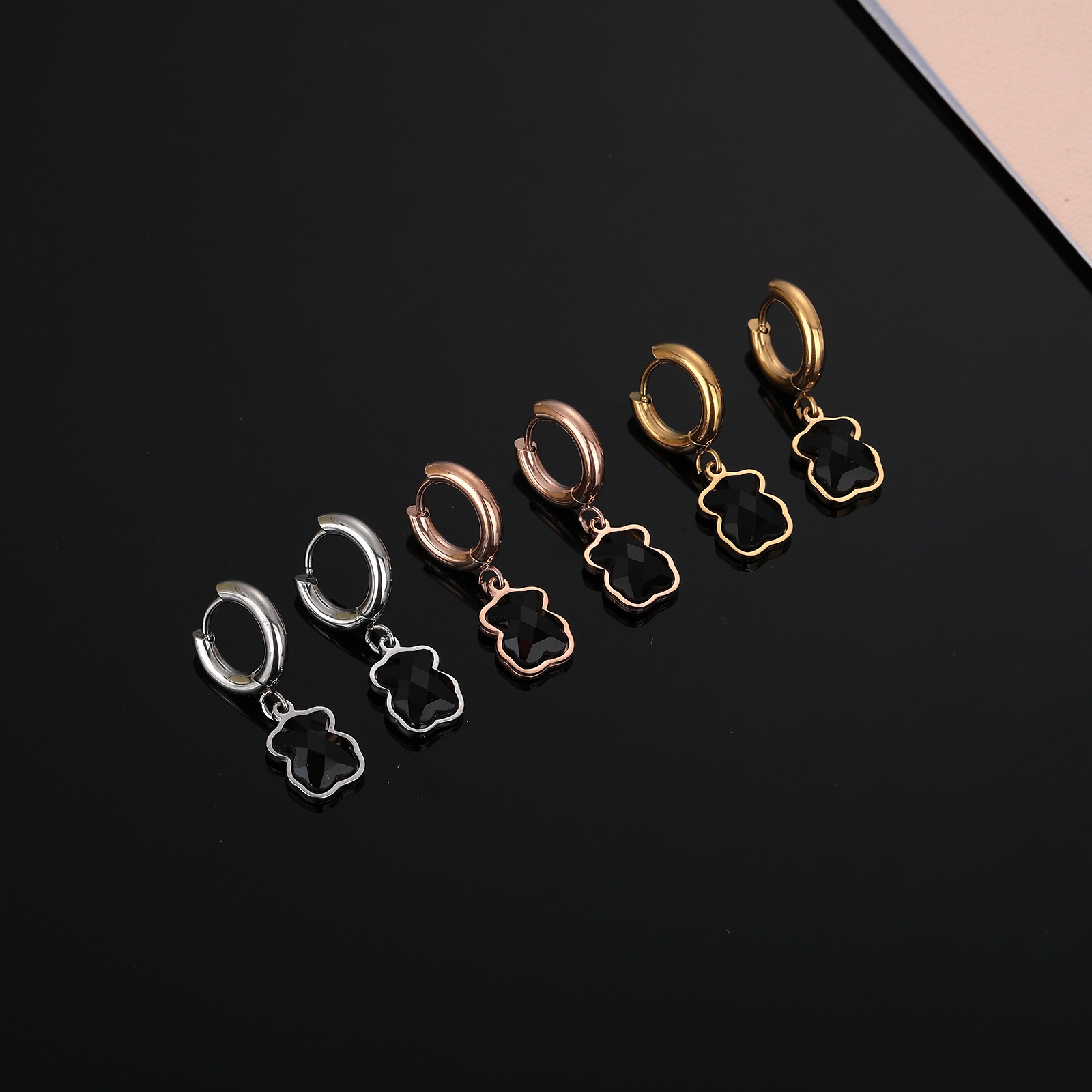 Hot Fashion Women Men Silver Rose Gold Stainless Steel Span Cartoon Animal Bear Heart Star Tree Pearl Stud Earrings Jewelry