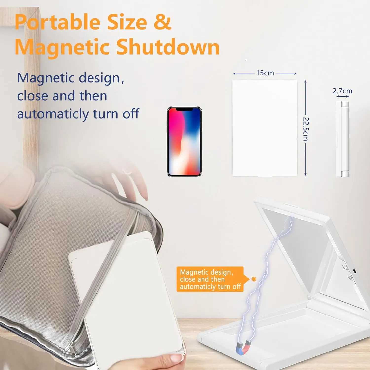 10X Magnification Makeup Mirror with Lights 3 Color Lights Dimmable Folding Touch Screen Tabletop Compact Cosmetic MirrorT251213