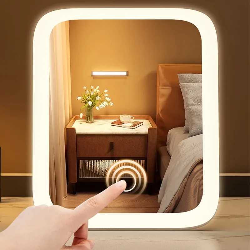 LED Smart Student Dormitory Desktop Fill Light Small Mirror Makeup Mirror with Light Girls Bedroom Dressing Table Mirror GiftT251213