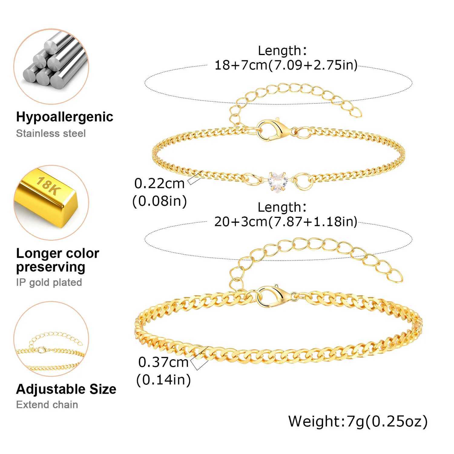 Gold Color Chain for Couple Women MenStainless Steel Heart Shape Zircon Adjustable WristbandValentines Day Gift M251213