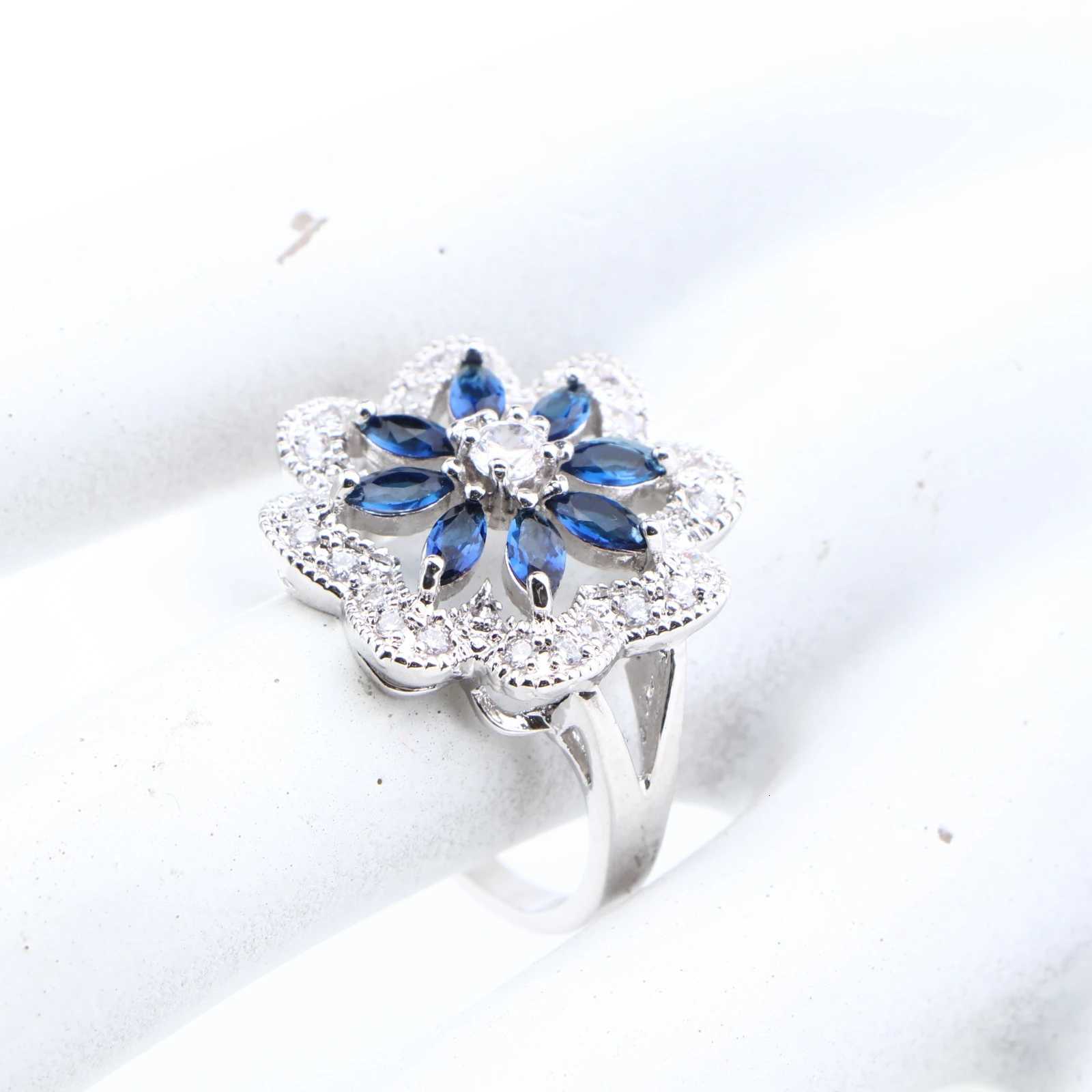 925 Sterling Silver Jewelry Sets Bridal Blue Zircon For Women Wedding Rings Earrings s Pendants Necklace Set M251213