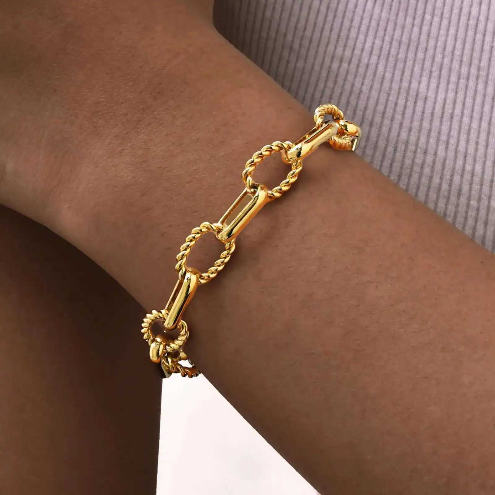 Prjewel Stainless Steel Handmade Chain s Gold Color Thick Oval Twist For Women Trendy Jewelry Mothers Day Gift M251213