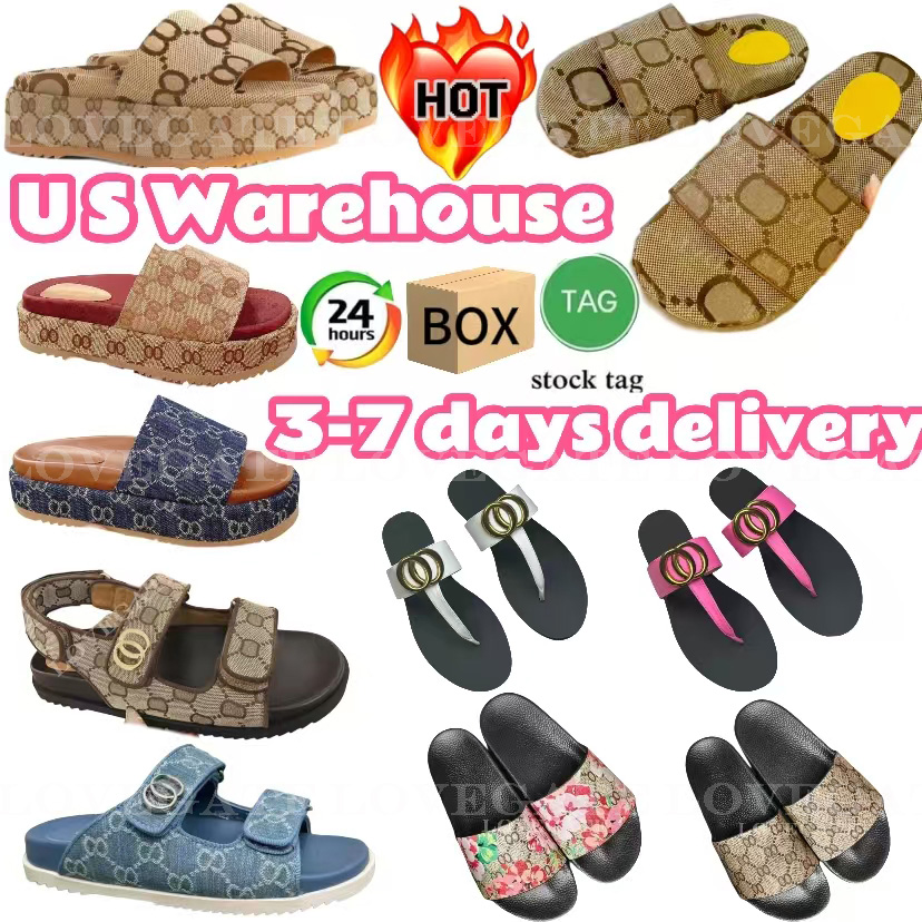 With box Designer Slides guccii sandals for Womens Mens Multi color Platform Embroidered Canvas metal buckle Sandals Summer Fashion Beach Flip Flops Size 35-45