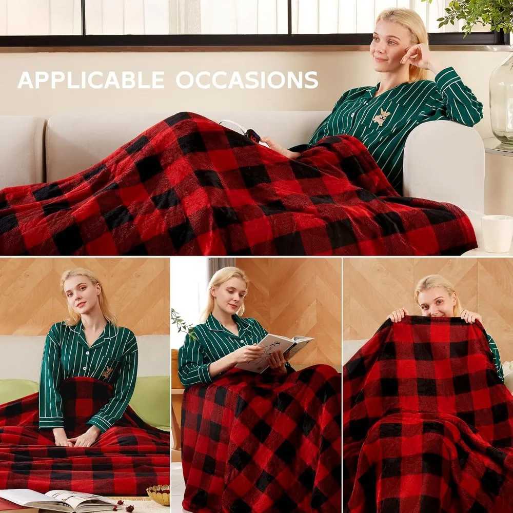 Electric Heated Christmas Throw Blanket with 8 Heat Levels Auto Off Overheat Protection Washable Red Plush Y251212