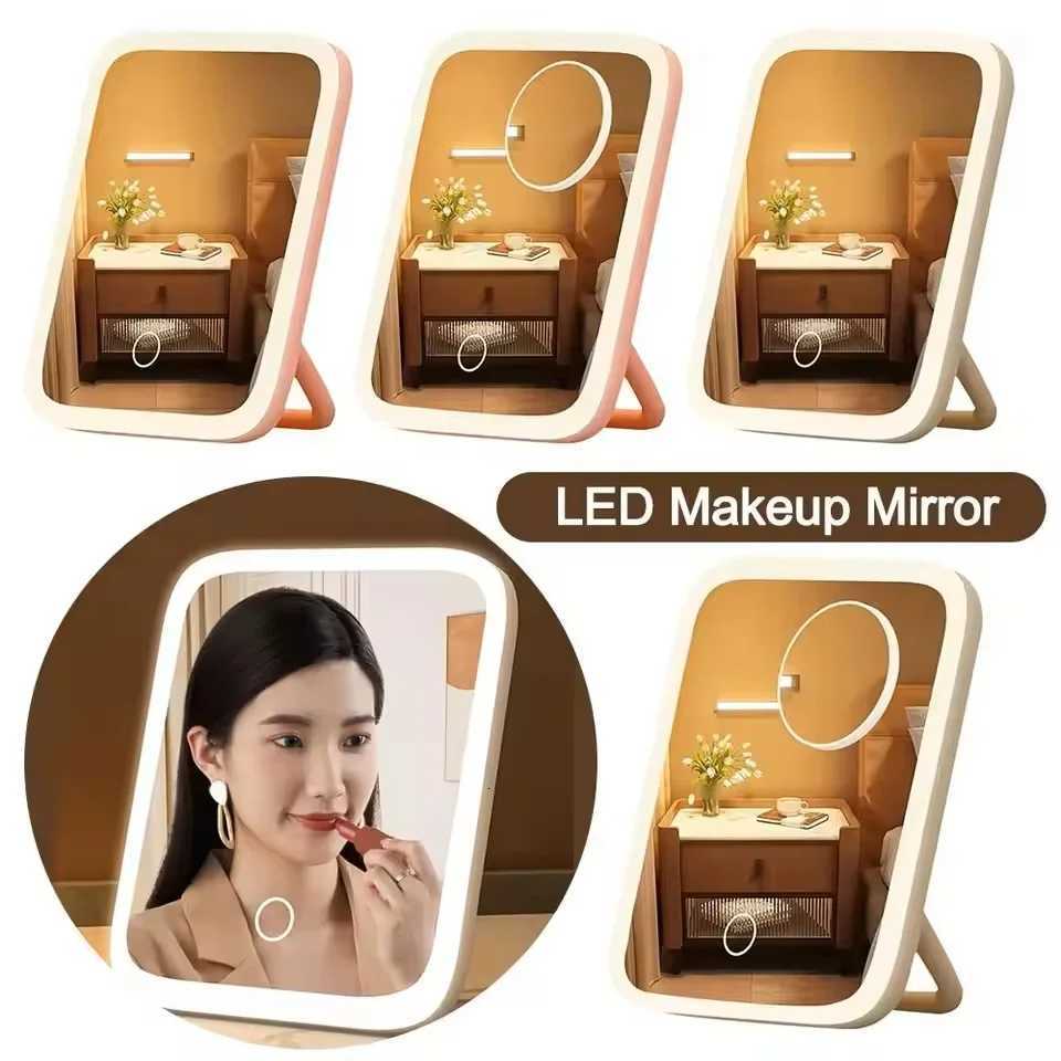LED Makeup Mirror 3-Color Light 360 Rotatable Touch Control USB Powered Tabletop Vanity Mirror for Bedroom Bathroom TravelT251213