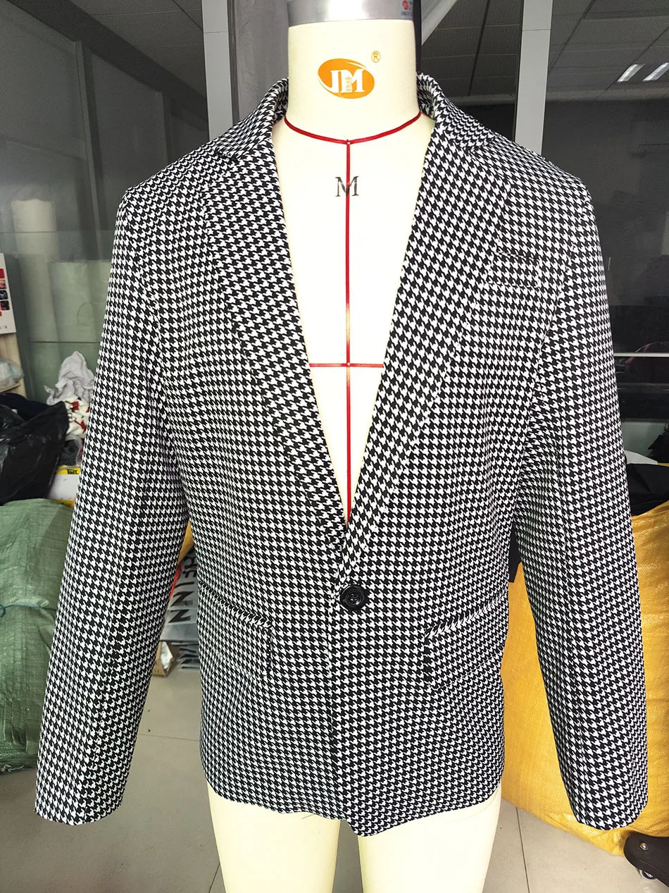 Mens Street Style Checkered Blazer - Loose Fit Casual Suit Jacket Spring Autumn Wear 251211