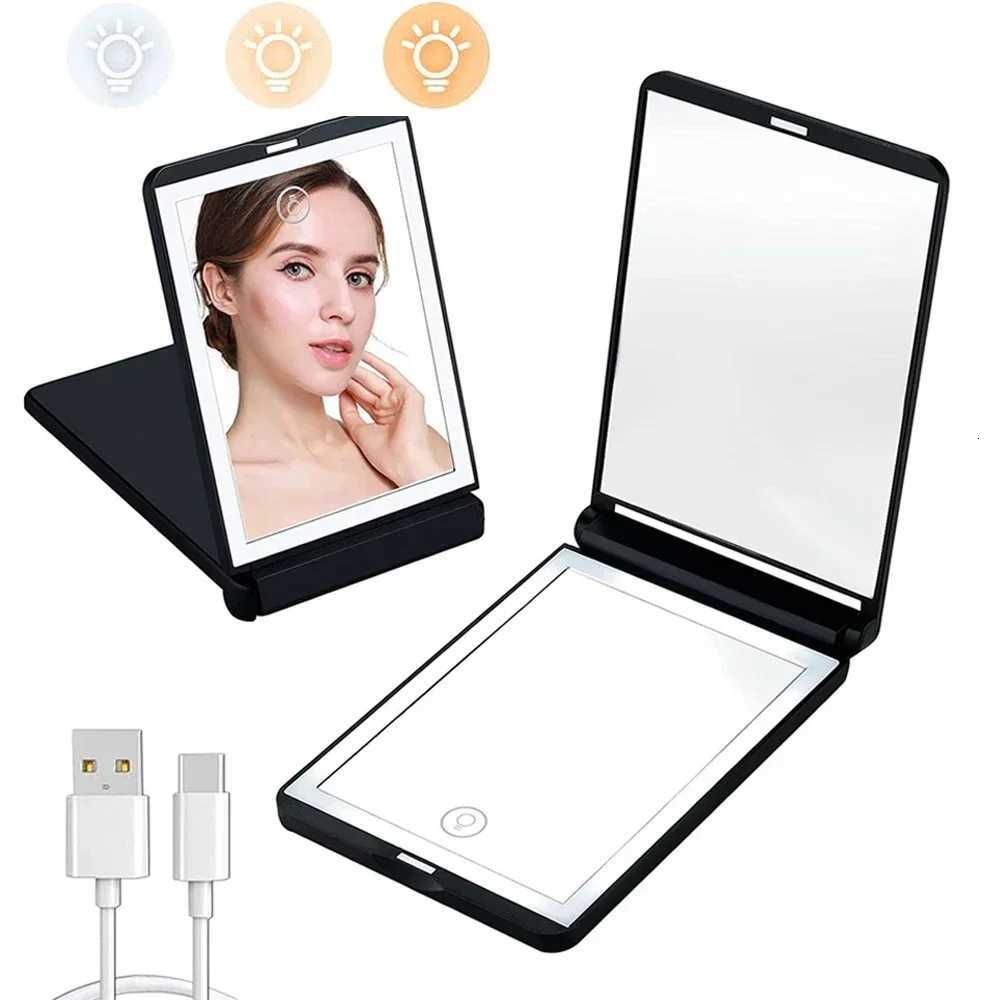 Rechargeable Travel Mirror 1x/2x Magnification Compact Mirror 3 Color Lights Pocket Portable Makeup MirrorT251213