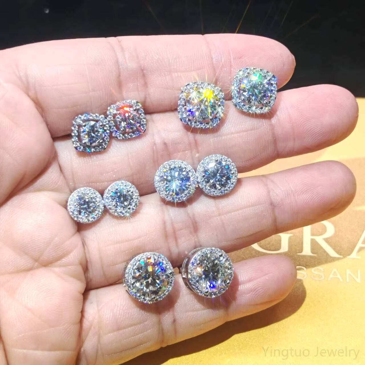 Hip-hop Moissanite Stud 1ct VVS 925 Sterling Silver Men Women Jewelry Flower Cluster Halo Diamond Earrings With Certificate