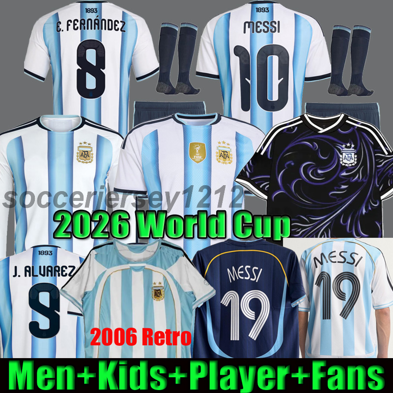 2026 soccer Jerseys ArgentinaS Fan player 2025 ENZO ALVAREZ DI MARIA MESSIS kids kit football shirt long MARTINEZ 25 26 27 DYBALA DE PAUL J.Alvarez 2006 Retro RIQUELME