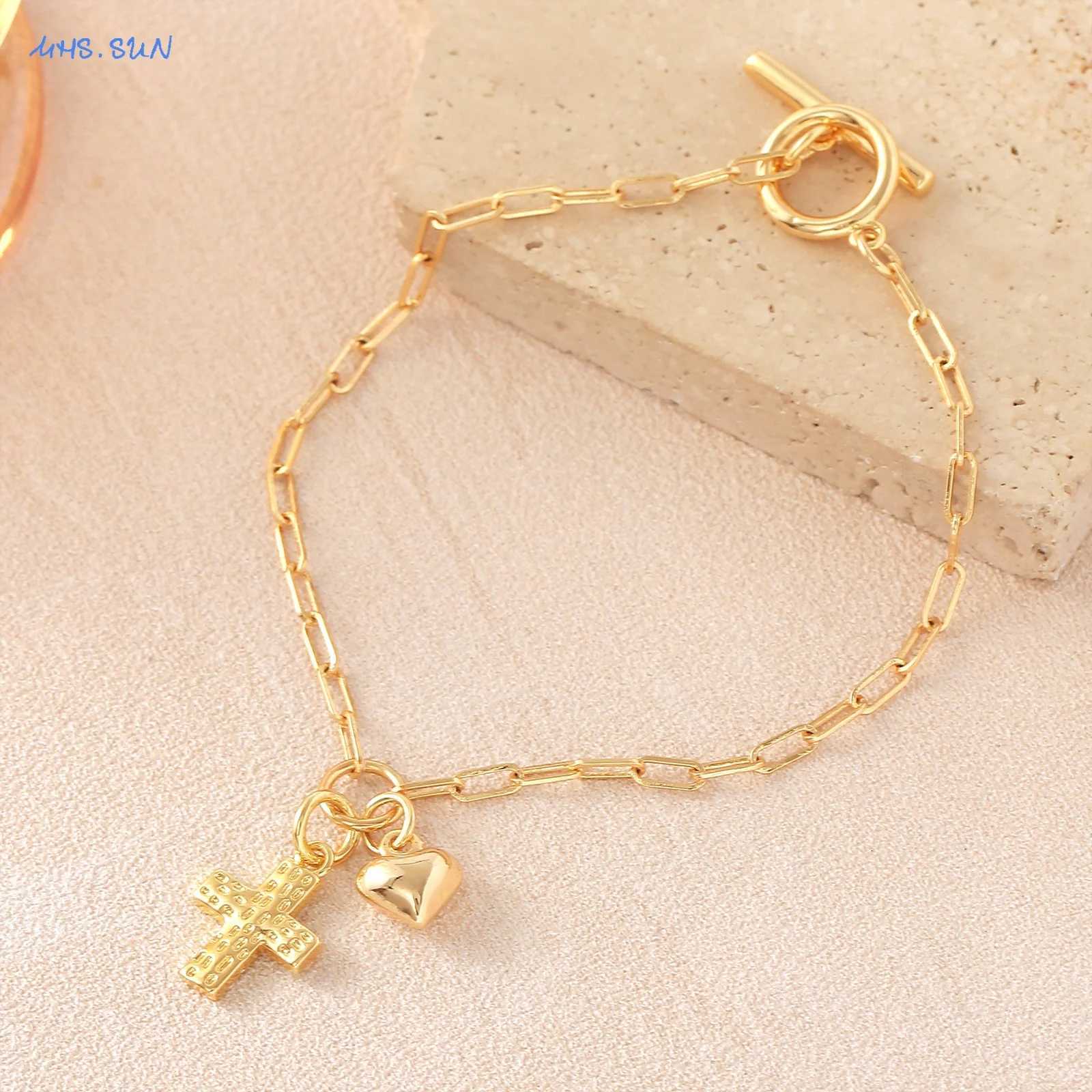 MHSSUN Simple Gold Plated Cross/Heart Chain s For Women Fashion OT Buckle Versatile Daily Couples Jewelry Gifts M251213