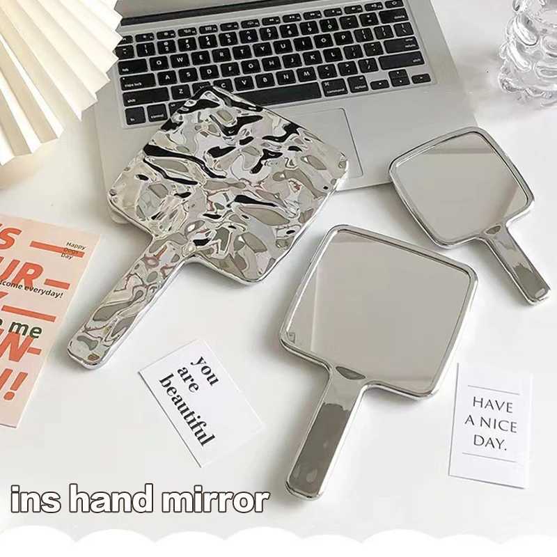 1PCS Electroplated Handle Makeup Mirrors Beauty Portable Round Hand Square Hand S/M/L Make Up MirrorT251213