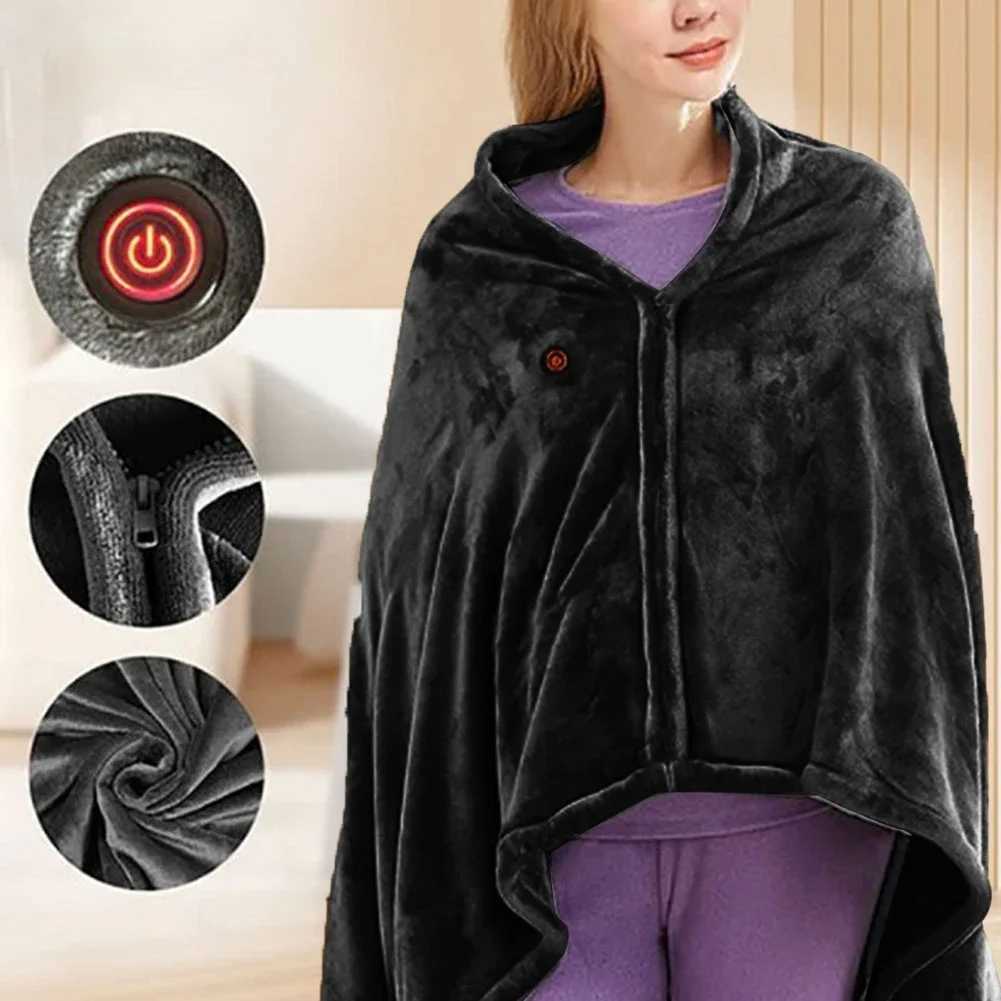 USB Heated Shawl Electric Heating Blanket 3 Heating Level Wearable Heated Poncho Throw Heated Throw Blanket for Camping Hiking Y251212