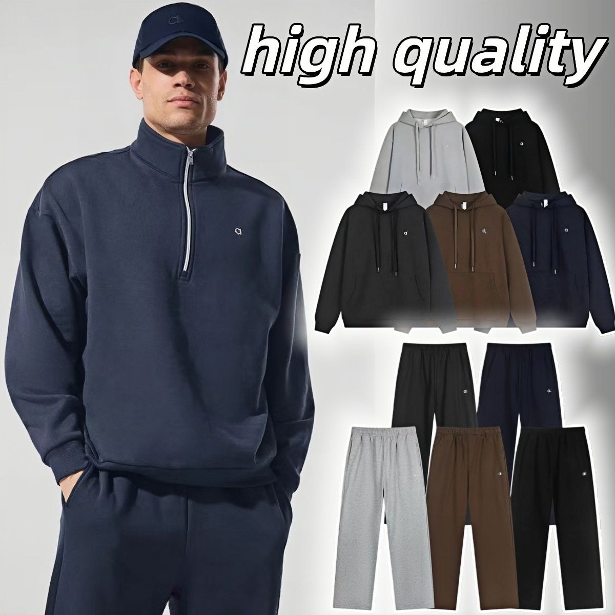 yoga gym set yoga pants workout sets sweatpants womens sweater clothes Half zip short hoodie set with loose stand up collar for slimming men's and women's fitness tops