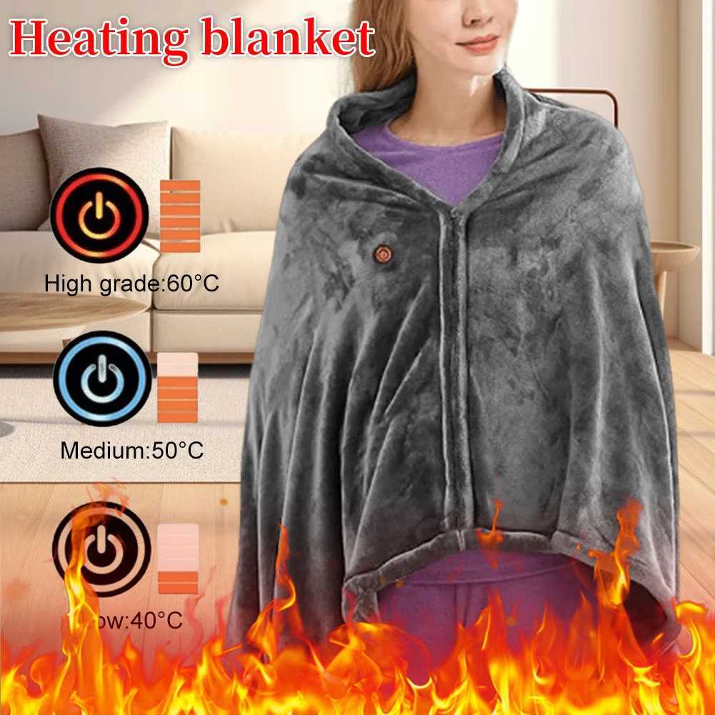 1/2PCS USB Electric Heated Blanket 3 Heating Levels Fleece Heated Blanket Wearable Heated Blanket Cape for Household and Office Y251212