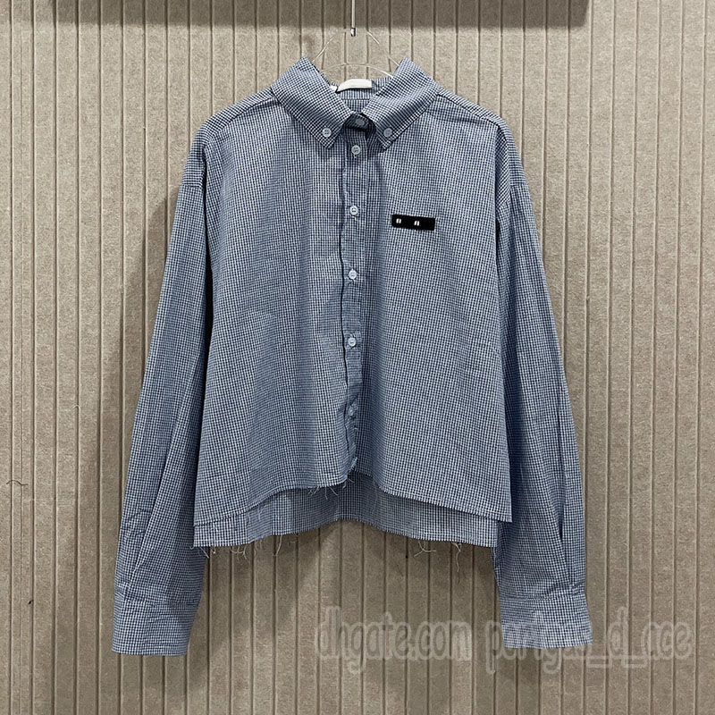 Cropped Checked Blouse Shirt for Women Designer Long Sleeve Button Down Shirts Summer Casual Daily Shirt Tops