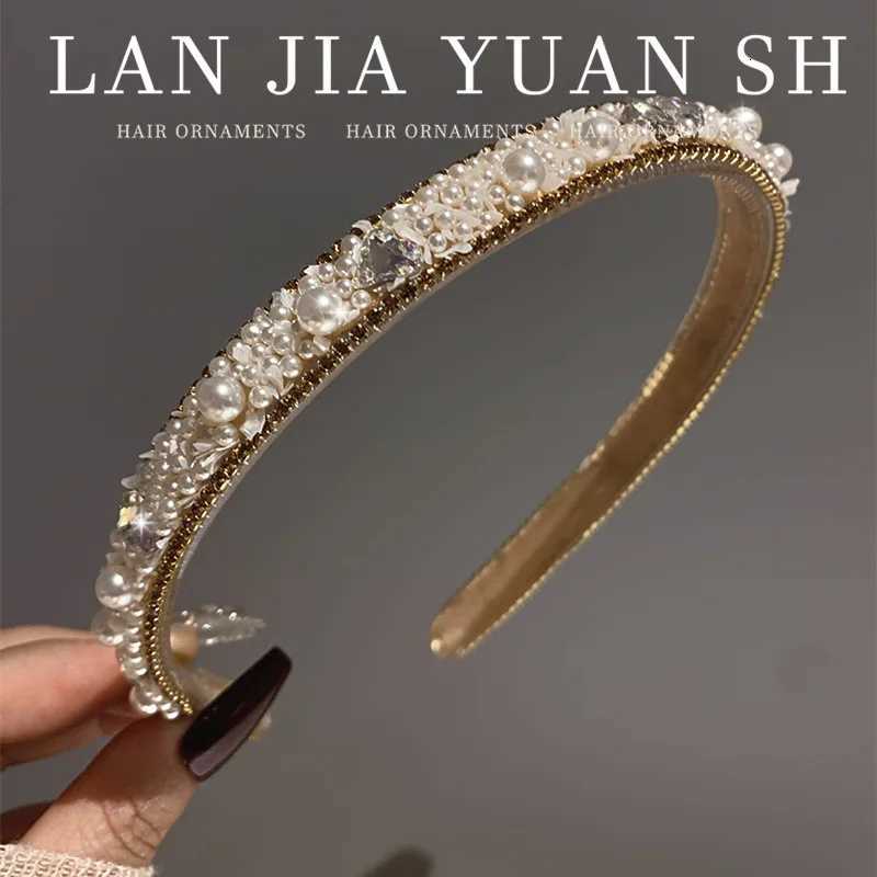 Haiand for wen wens hair accories bands slim design with gear and anti slip hairpin summer rhinestone pearl band Y251213