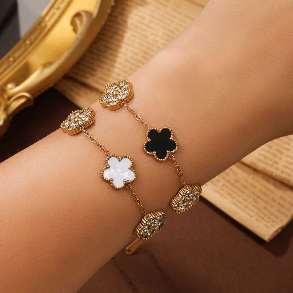 Yupsk Stainless Steel Lucky Five- Flower Petal Fashion Adjustable Chain Bangles Jewelry for Women Girls M251213