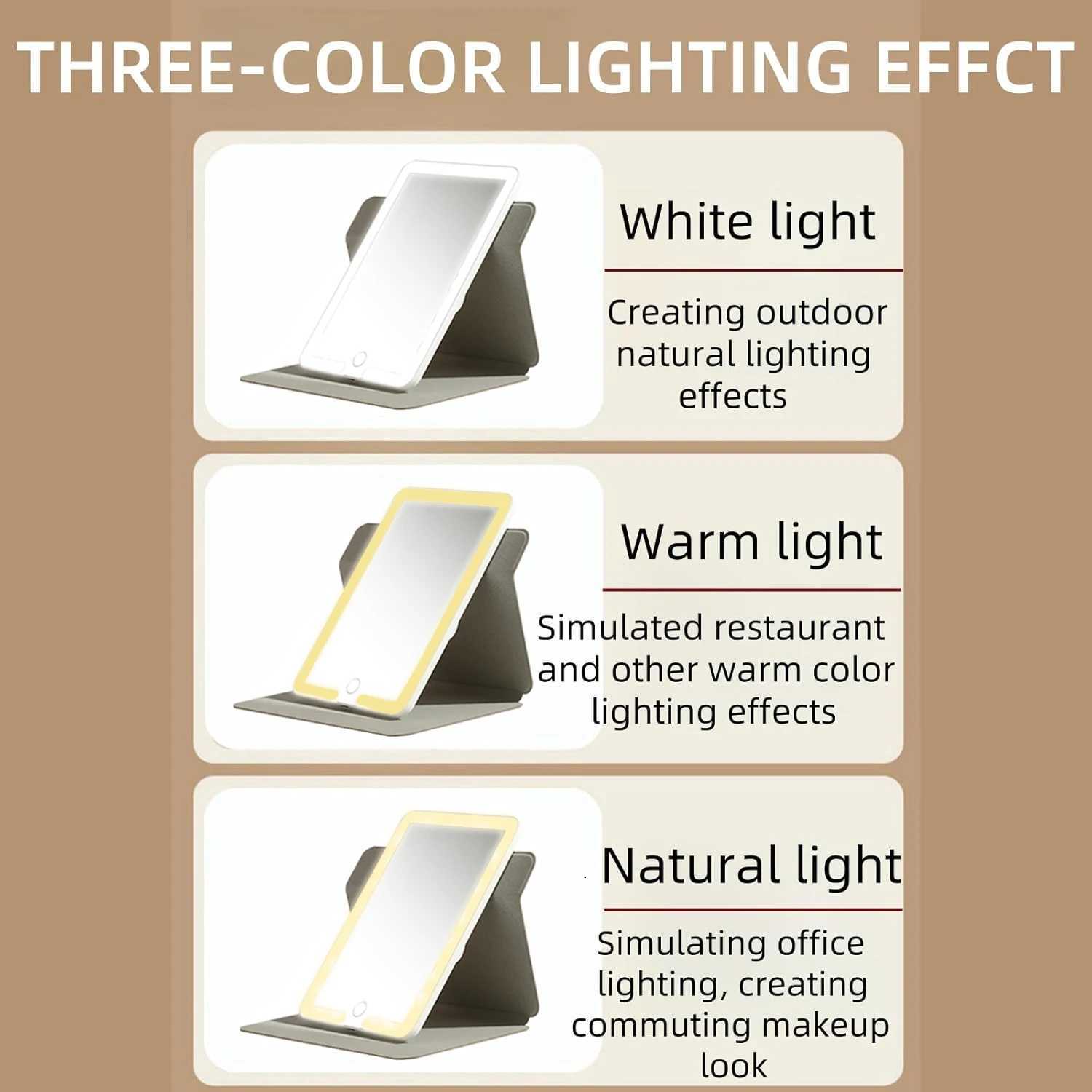Rechargeable LED Lighted Makeup Vanity Mirror with Dimming Touch Sensor 360 Degree Frame Rotation with Waterproof Leather CaseT251213