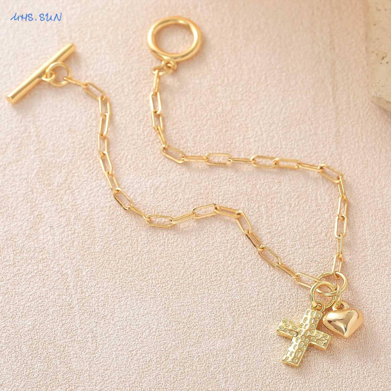 MHSSUN Simple Gold Plated Cross/Heart Chain s For Women Fashion OT Buckle Versatile Daily Couples Jewelry Gifts M251213