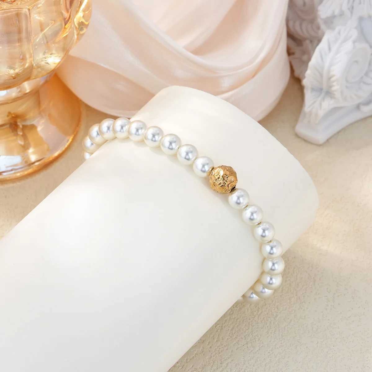 Free Shipping Fashion Imitation Pearl Beads For Women Stainless Steel Gold Color Chain Wedding Couple Jewelry M251213